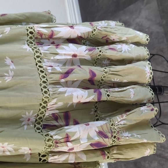 Jaase Floral Off Shoulder Bell Sleeve A Line Dress Green S bohemian boho chic - Picture 5 of 9